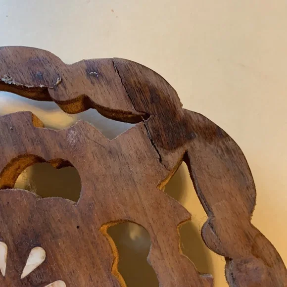 Vintage Hand Carved Wood Trivet Plant Stand Decor - Picture 4 of 4